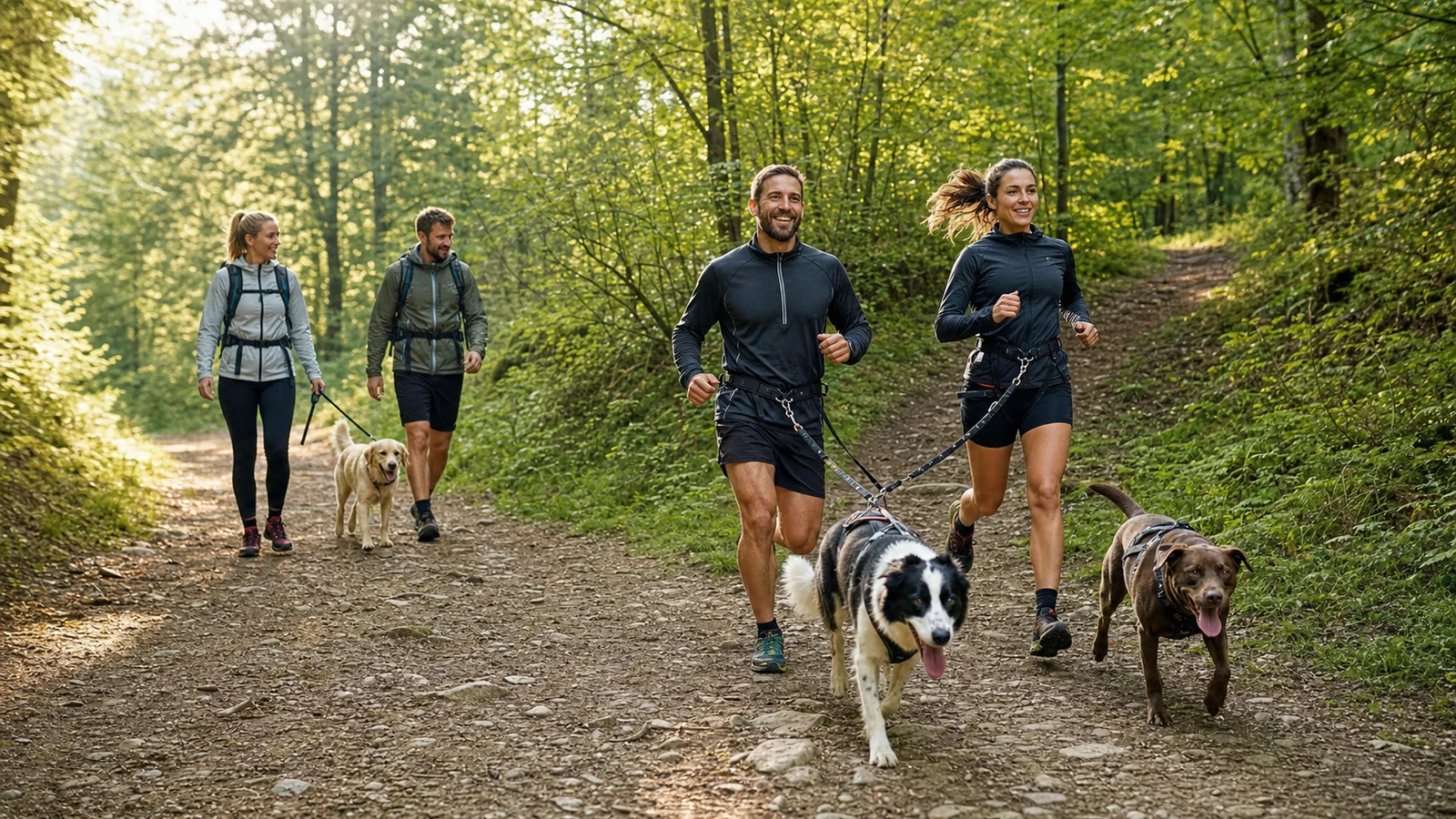 Plusieurs propriétaires pratiquent la randonnée et la course avec leurs chiens en forêt